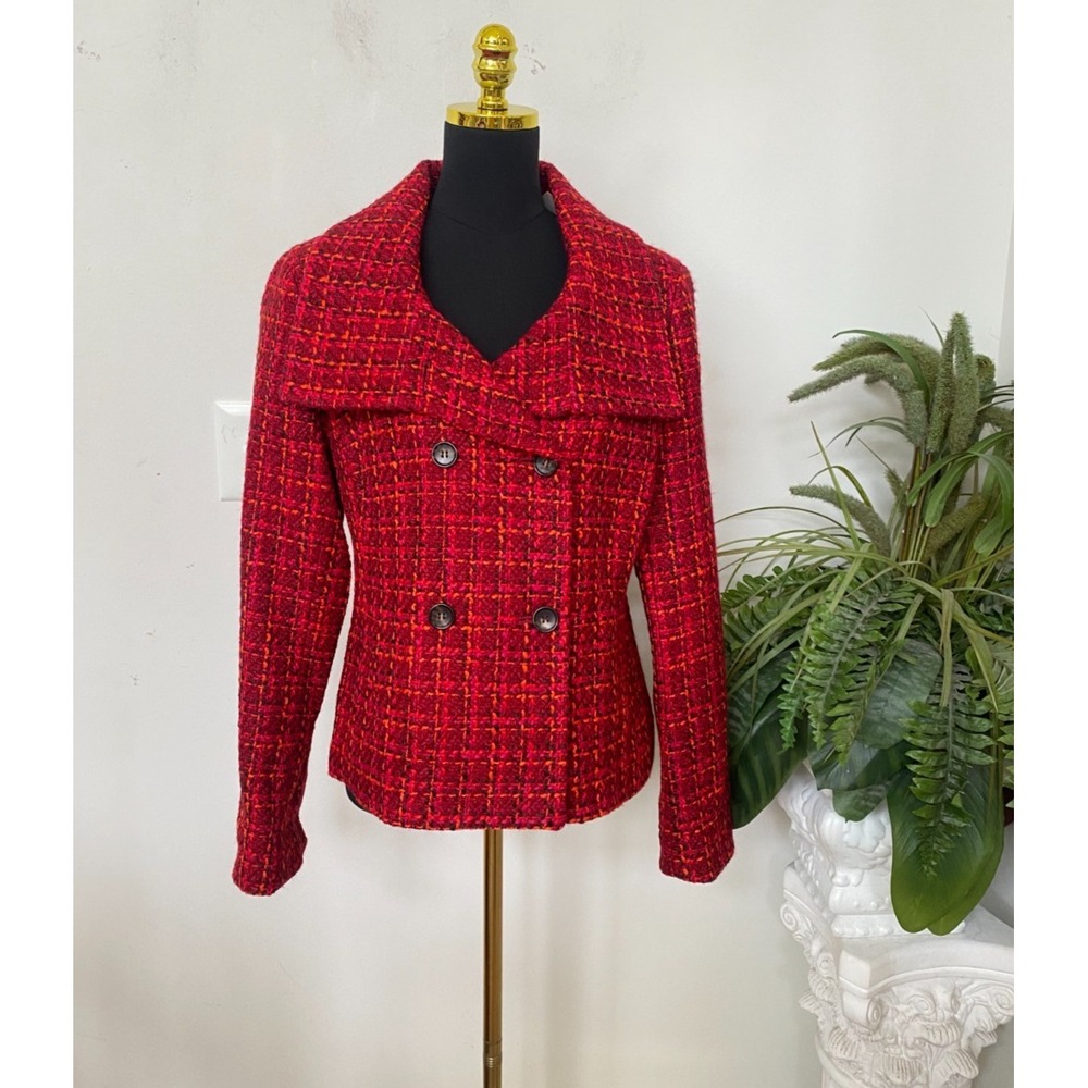 NWT Talbots Red Multi Acrylic Wool Double Breasted Tweed Jacket Sz 14‎ $285